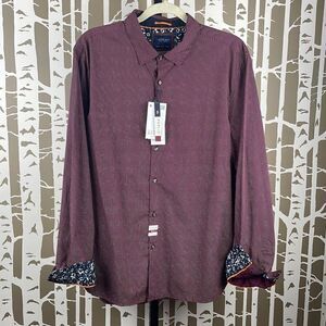 Cactus Man Ricky Singh Plum Navy Polka Dot Poplin Floral Cuff Shirt XL/44